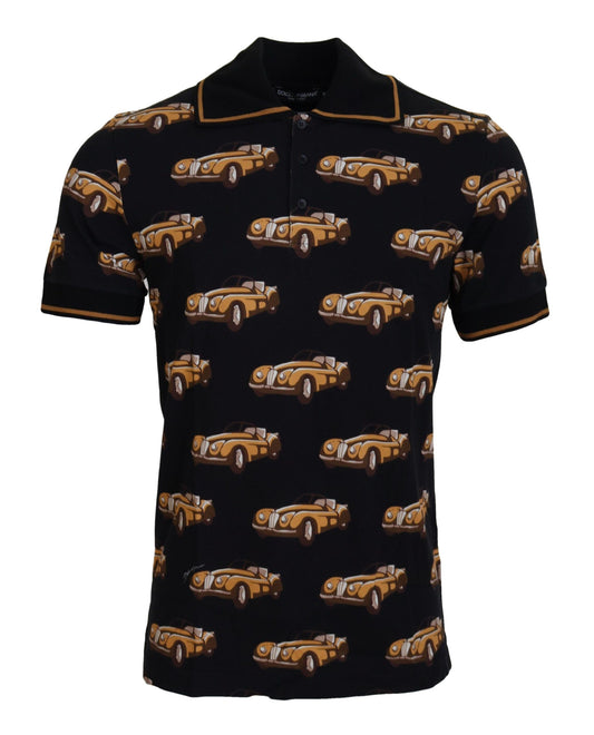 Dolce &amp; Gabbana Elegant Polo Shirt with Car Print in Black