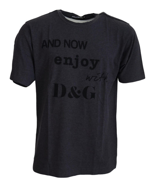 Dolce &amp; Gabbana Elegant Grey Motif Round Neck T-Shirt