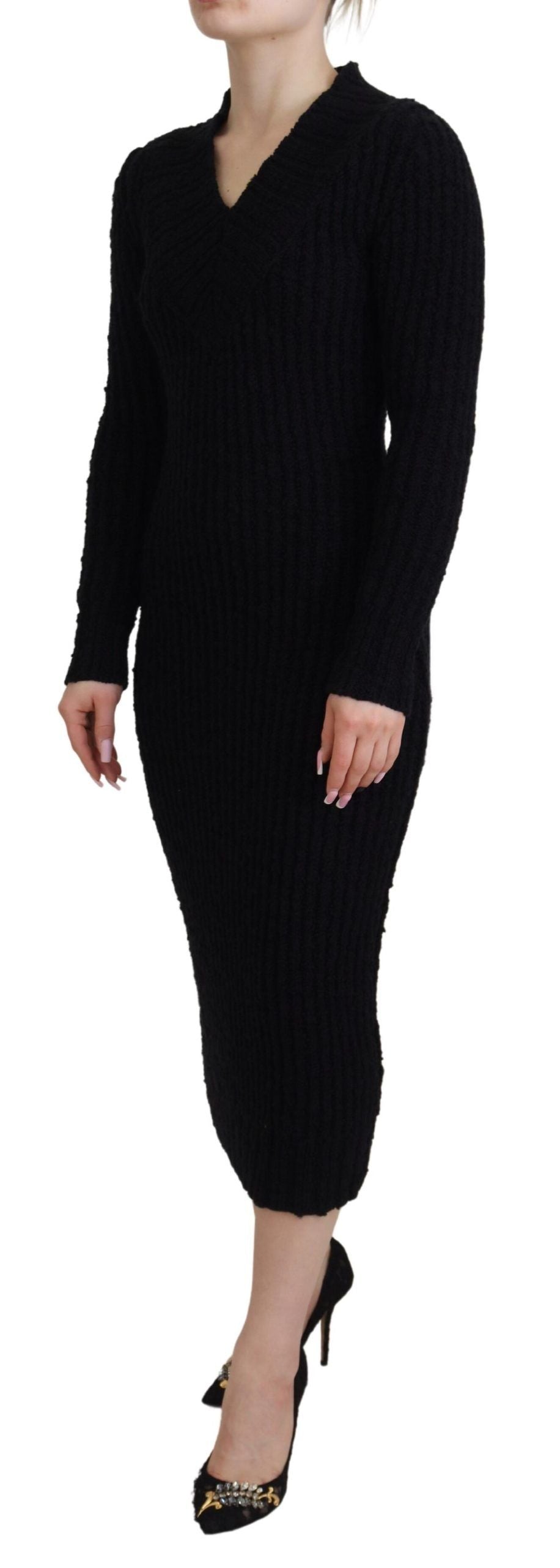 Dolce &amp; Gabbana Elegant Black Wool Blend Sweater Dress