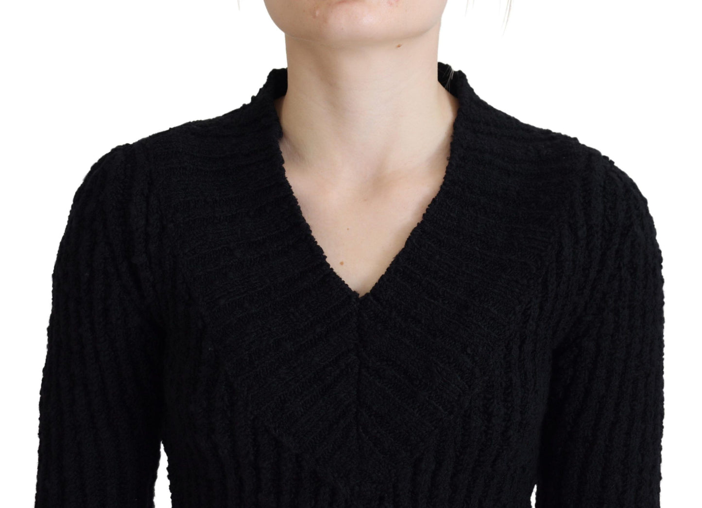 Dolce &amp; Gabbana Elegant Black Wool Blend Sweater Dress