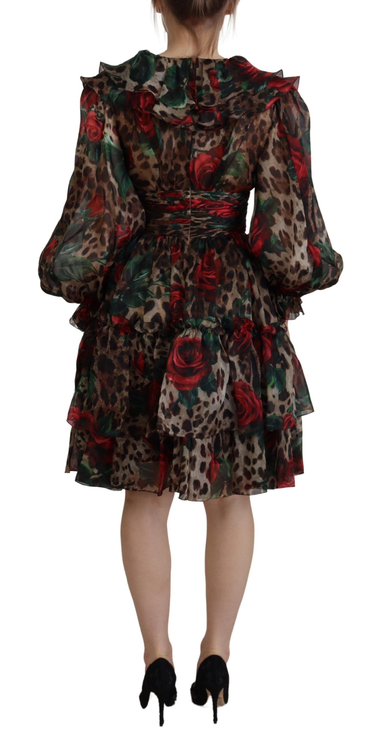 Dolce &amp; Gabbana silk dress with leopard print and red roses