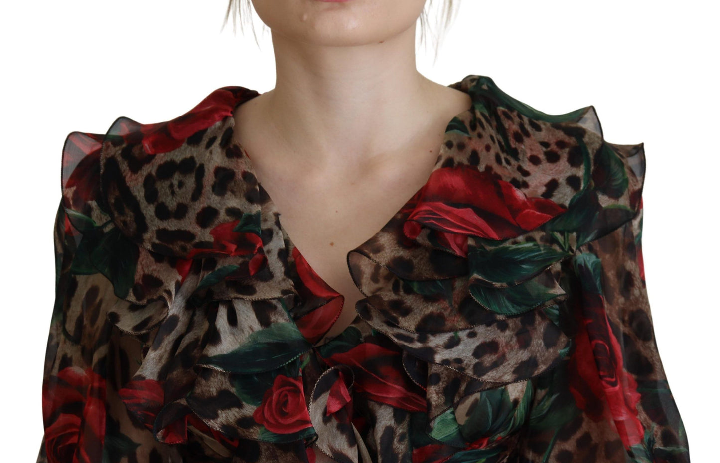 Dolce &amp; Gabbana silk dress with leopard print and red roses