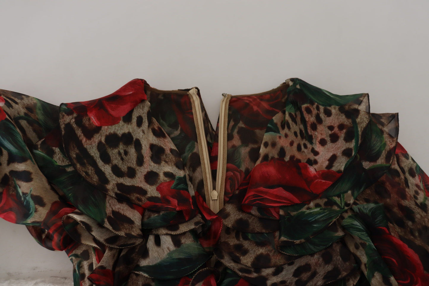 Dolce &amp; Gabbana silk dress with leopard print and red roses