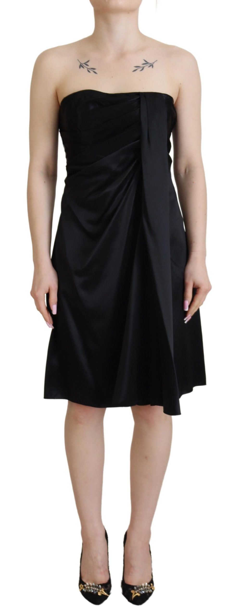 Dolce &amp; Gabbana Elegant Black Silk Mini Dress without Sleeves