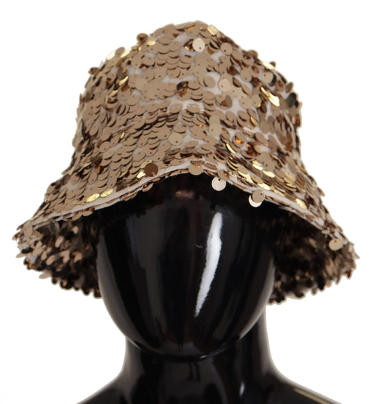 Dolce &amp; Gabbana Elegant Gold Bucket Hat with Sequins