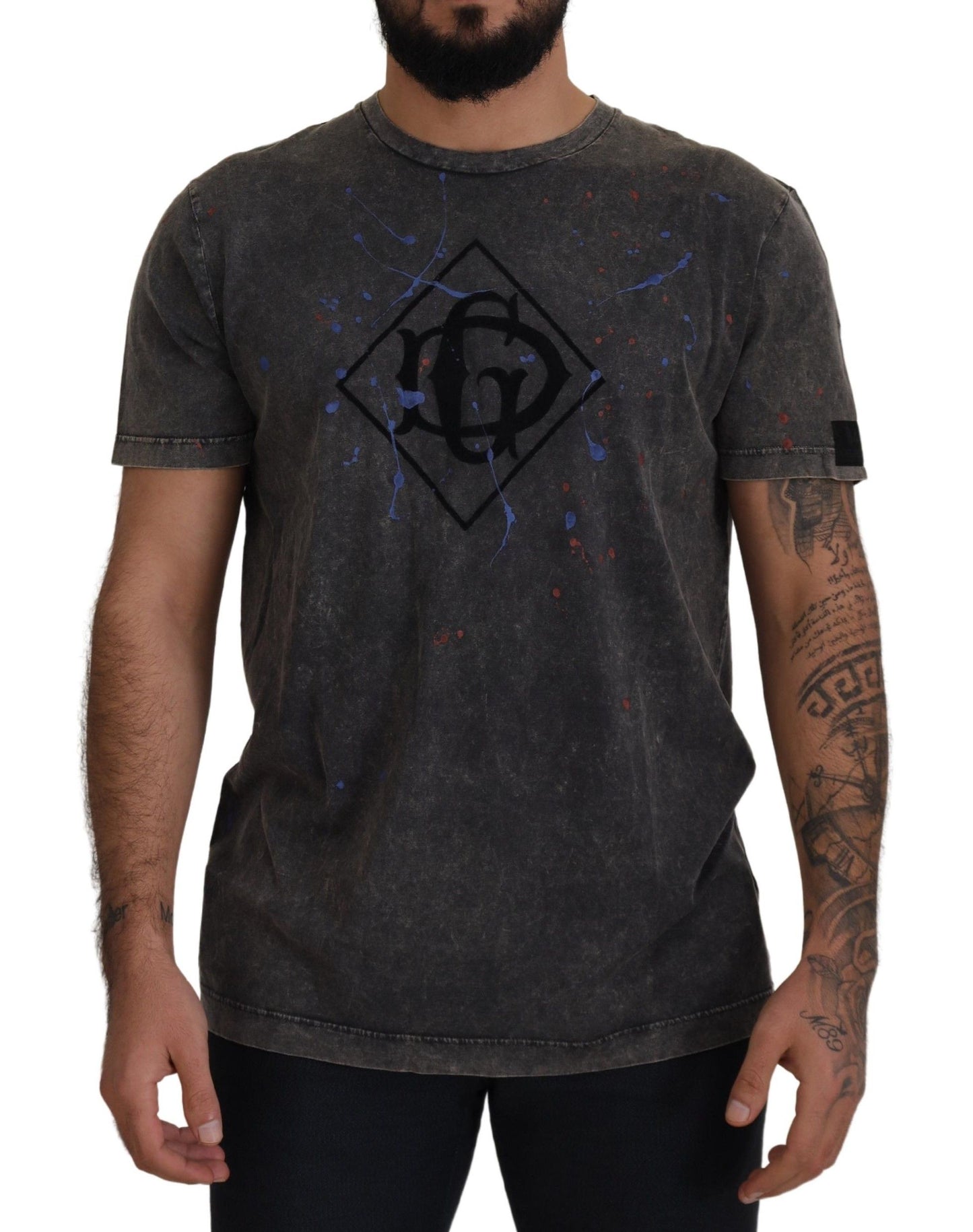 Dolce &amp; Gabbana Raised grey cotton T-shirt with discolored DG logo