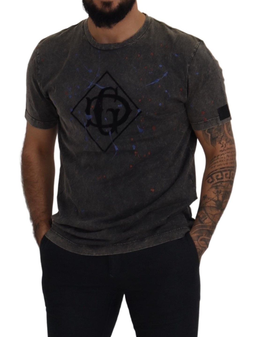 Dolce &amp; Gabbana Raised grey cotton T-shirt with discolored DG logo