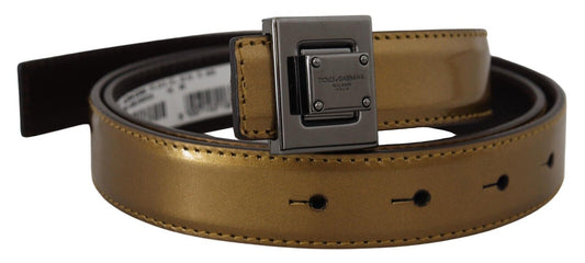 Dolce &amp; Gabbana Gold-colored leather belt with square buckle