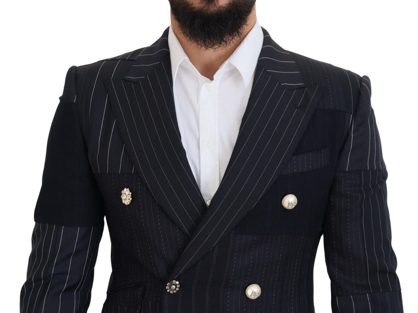 Dolce &amp; Gabbana navy blue double-breasted slim fit blazer