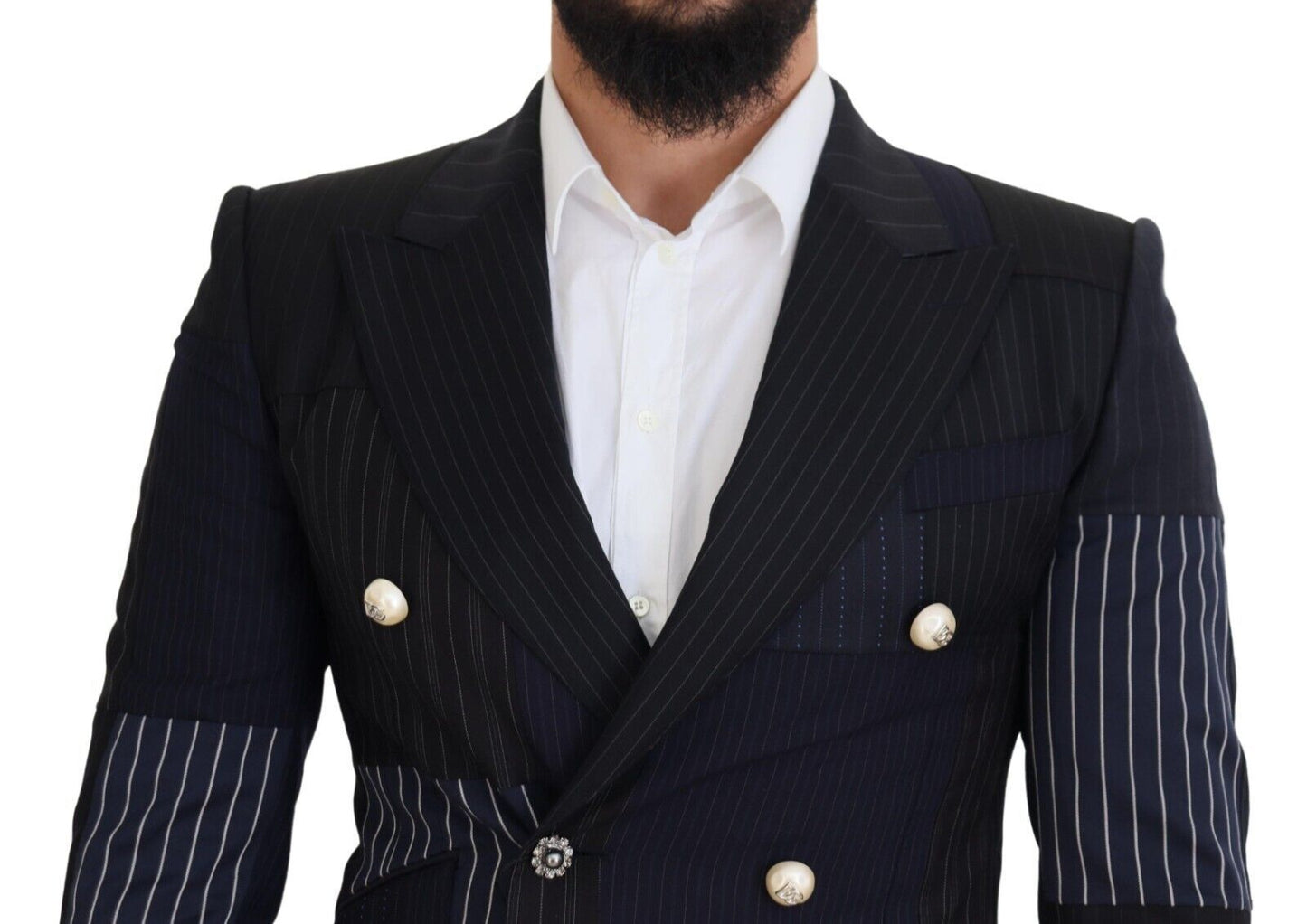 Dolce &amp; Gabbana Elegant double-breasted wool blazer in navy blue