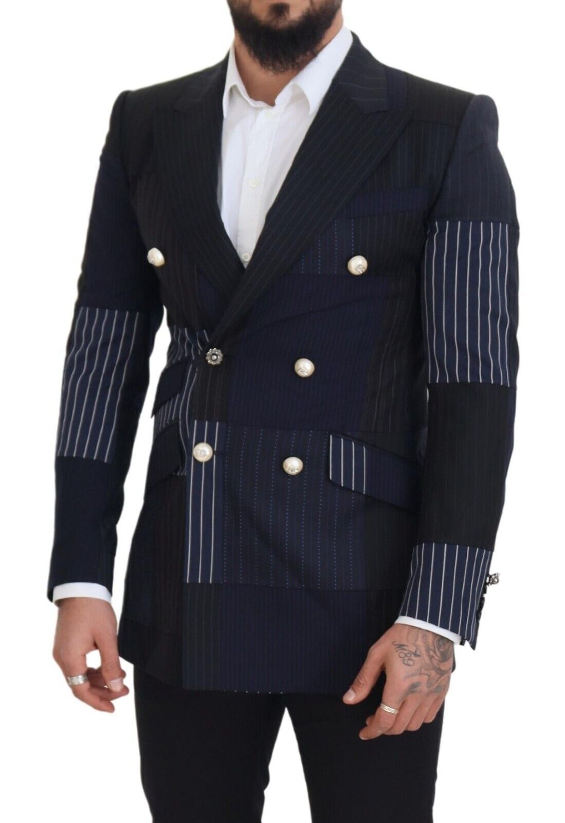 Dolce &amp; Gabbana Elegant double-breasted wool blazer in navy blue