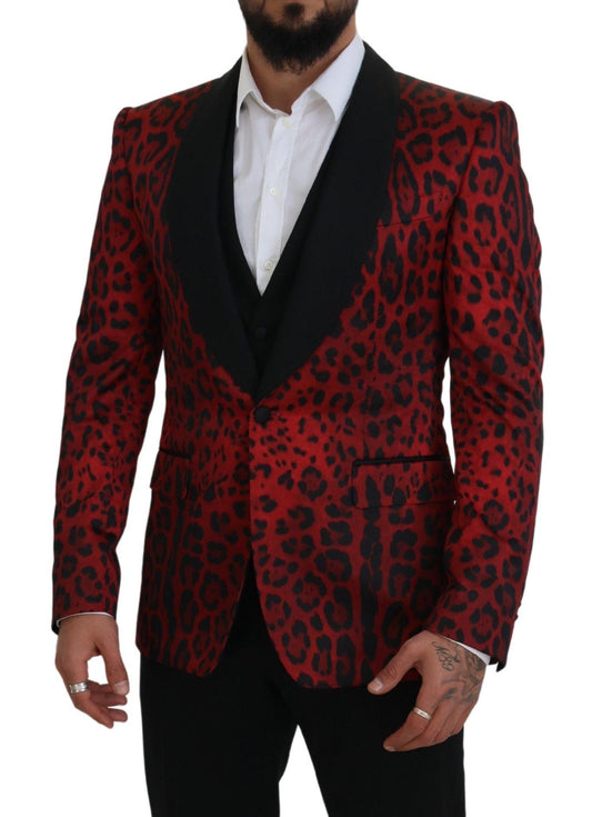 Dolce & Gabbana Strahlend roter dreiteiliger Anzug mit Leopardenmuster