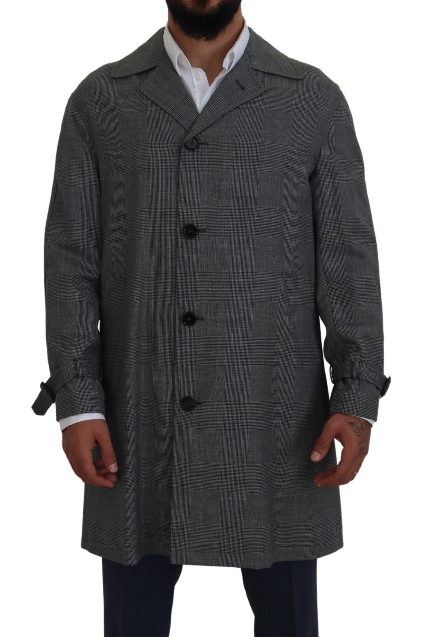 Dolce & Gabbana Eleganter Grauer Trenchcoat mit Karomuster