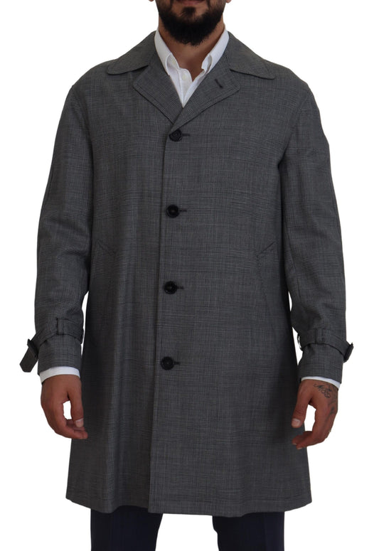 Dolce & Gabbana Eleganter Grauer Trenchcoat mit Karomuster