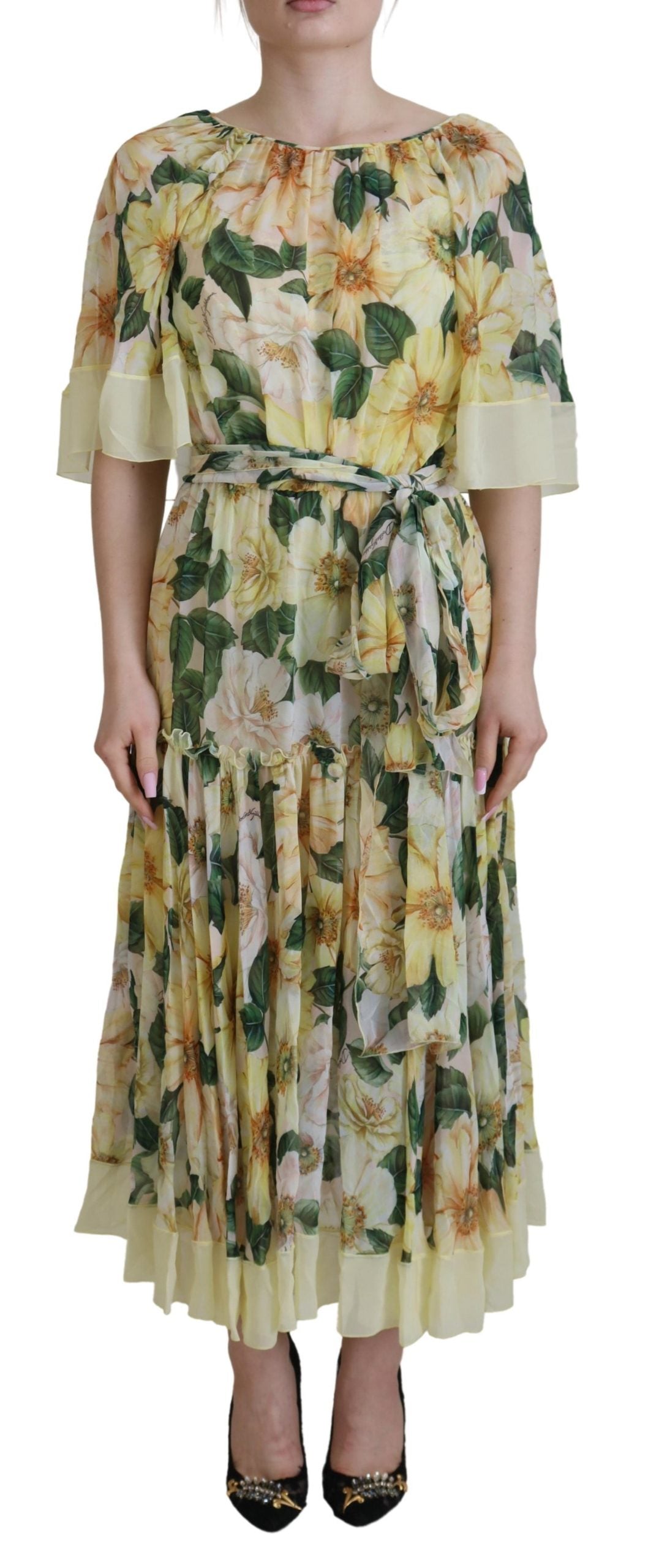 Dolce &amp; Gabbana Floral Silk Maxi Dress with Pleated Detail