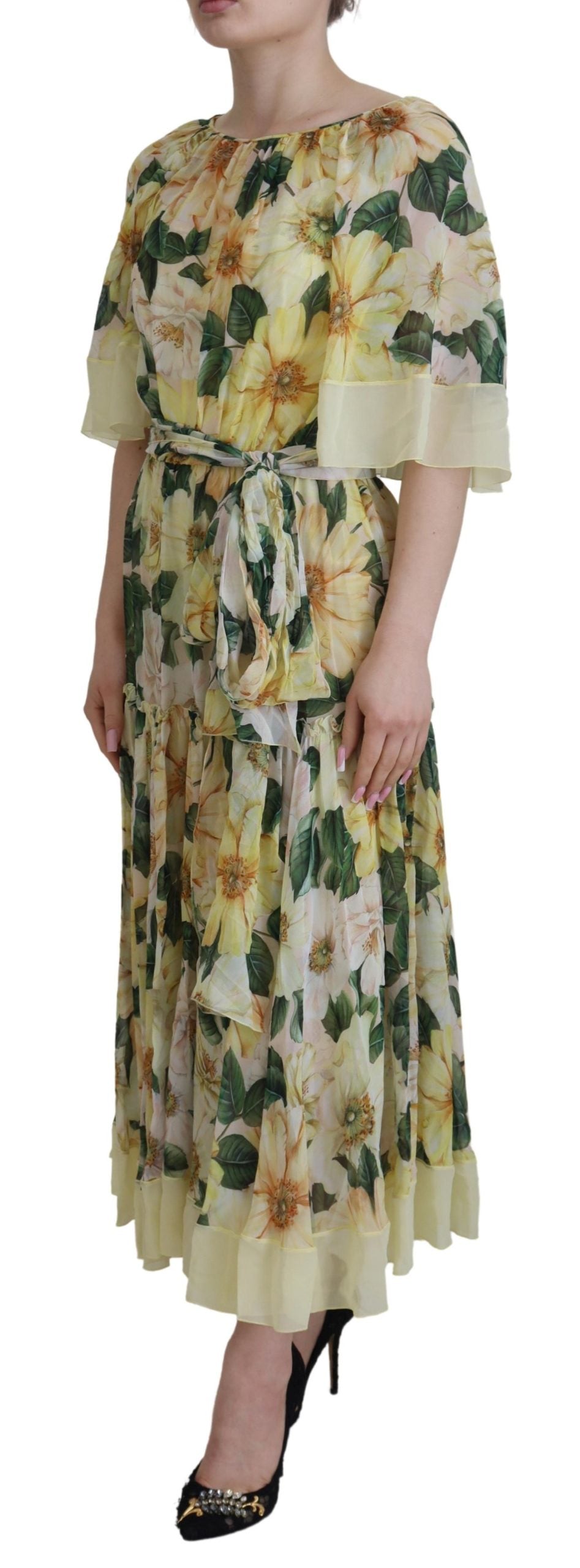 Dolce &amp; Gabbana Floral Silk Maxi Dress with Pleated Detail