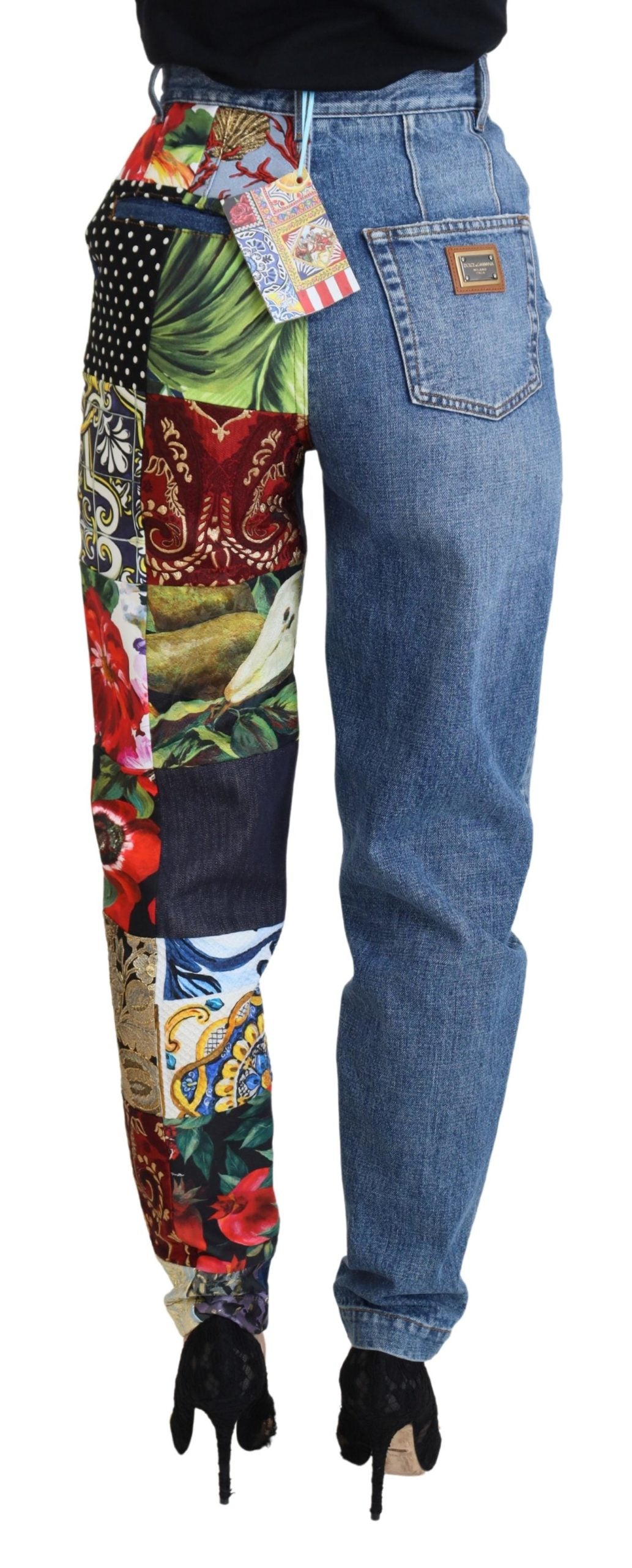 Dolce & Gabbana Luxus-Jeans aus blauem Jacquard-Denim mit Patchworkmuster