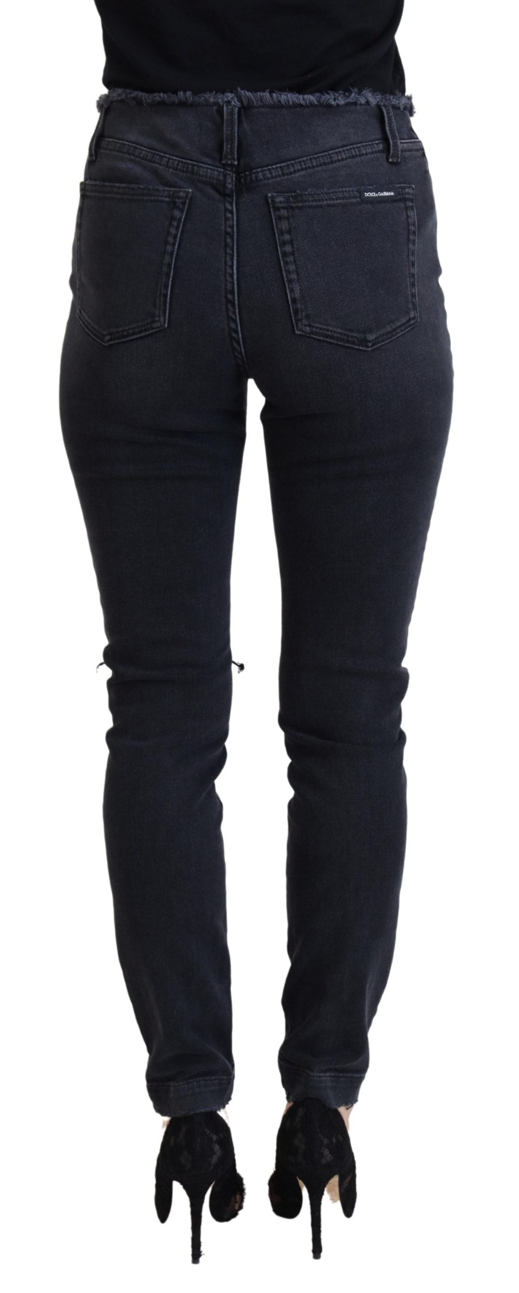 Dolce &amp; Gabbana Smooth Black Denim Pants - Italian Couture