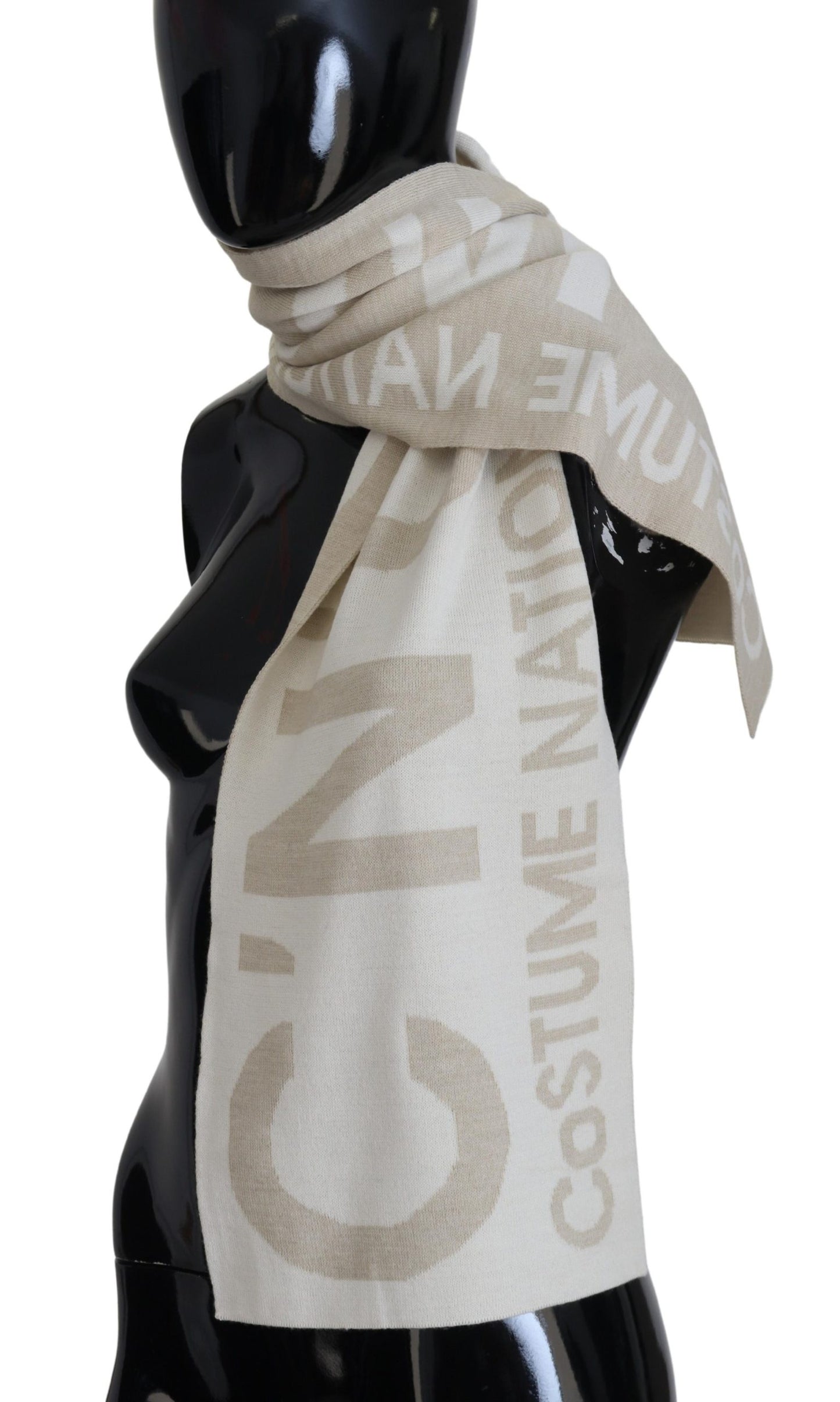 Costume National Elegant Beige Wool Blend Scarf