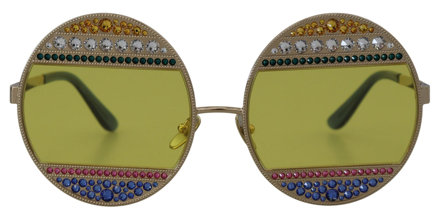 Dolce &amp; Gabbana Oval Sunglasses with Crystal Embellishment in Gold