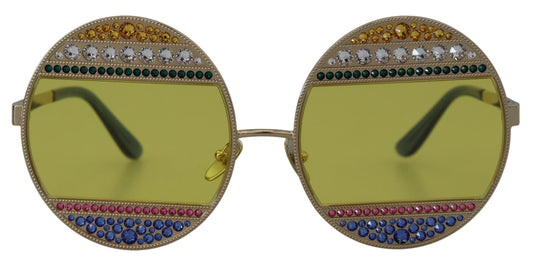 Dolce &amp; Gabbana Oval Sunglasses with Crystal Embellishment in Gold