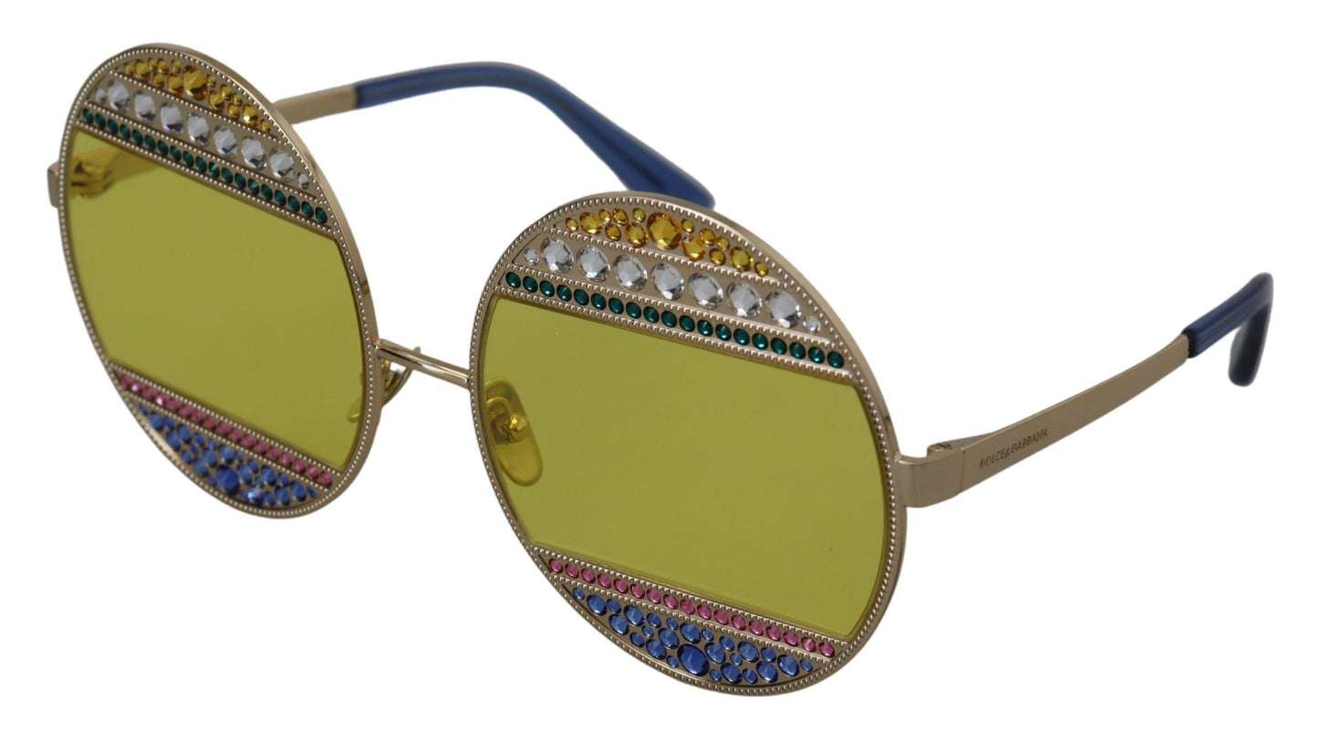 Dolce &amp; Gabbana Oval Sunglasses with Crystal Embellishment in Gold