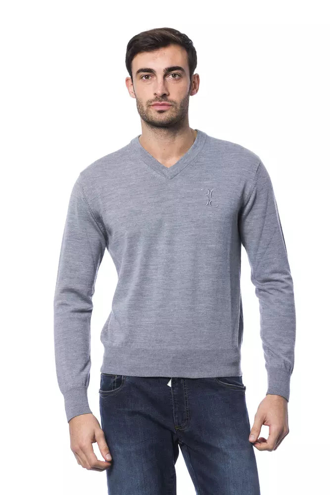 Billionaire Italian Couture Grey Merino Wool Sweater for Men