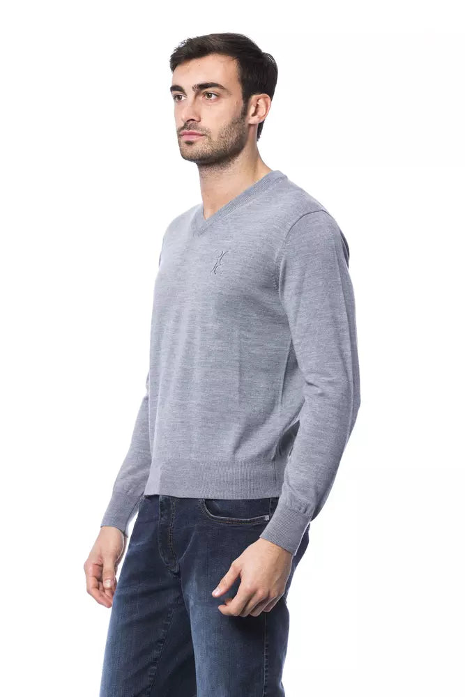 Billionaire Italian Couture Grey Merino Wool Sweater for Men