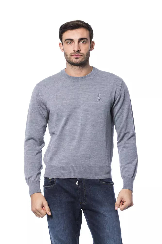 Billionaire Italian Couture Grey Merino Wool Sweater for Men