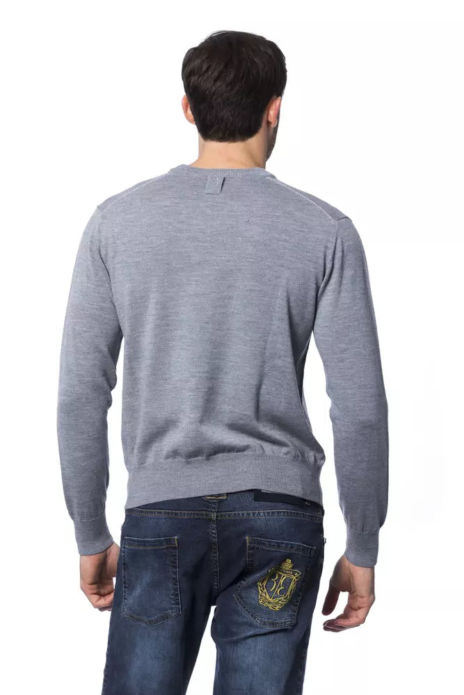 Billionaire Italian Couture Grey Merino Wool Sweater for Men