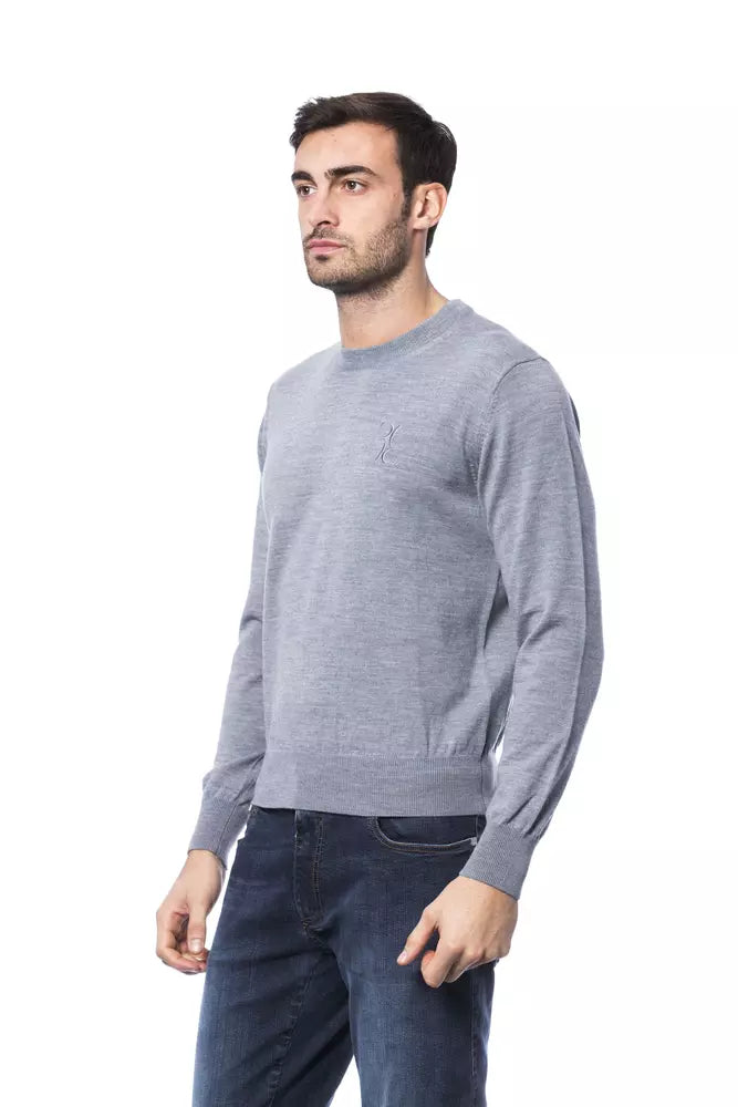 Billionaire Italian Couture Grey Merino Wool Sweater for Men