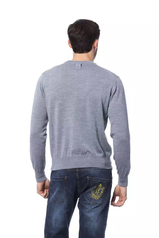 Billionaire Italian Couture Grey Merino Wool Sweater for Men