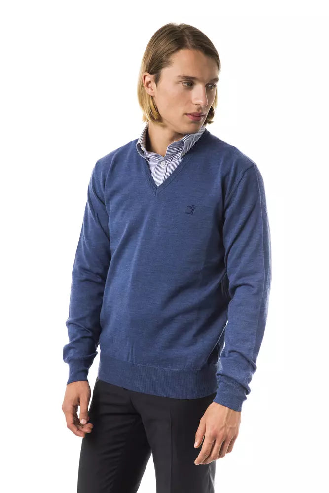 Uominitaliani Blauer Pullover aus Merinowolle für Männer