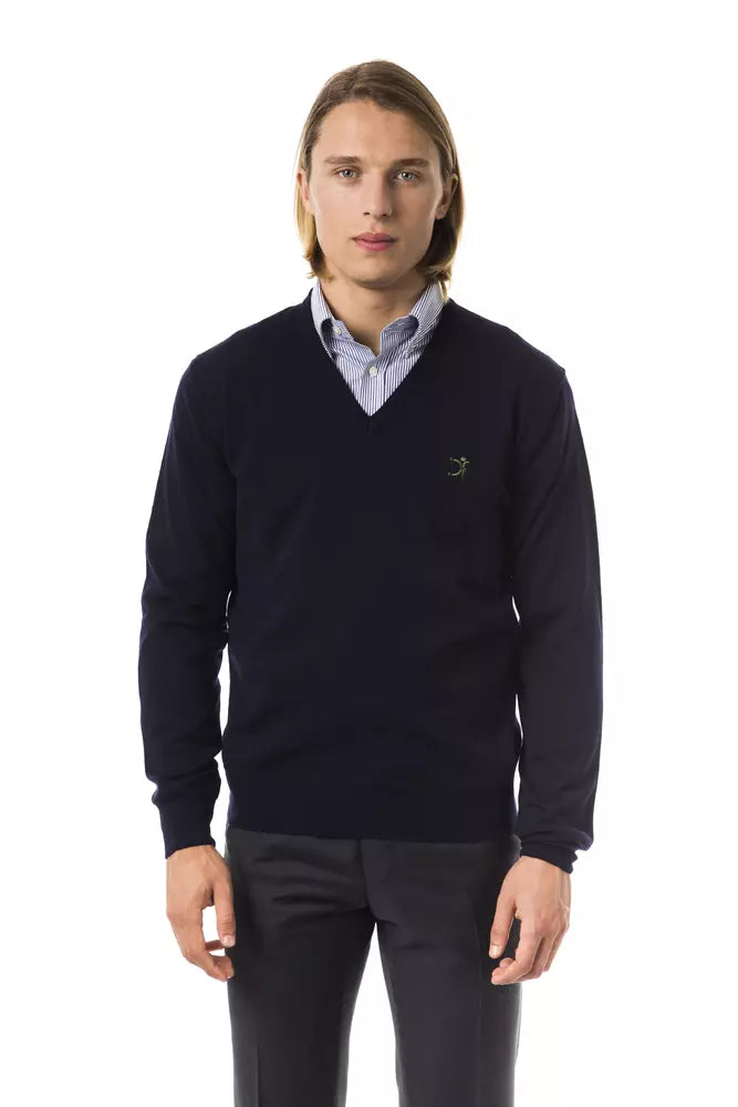 Uominitaliani Blauer Pullover aus Merinowolle für Männer