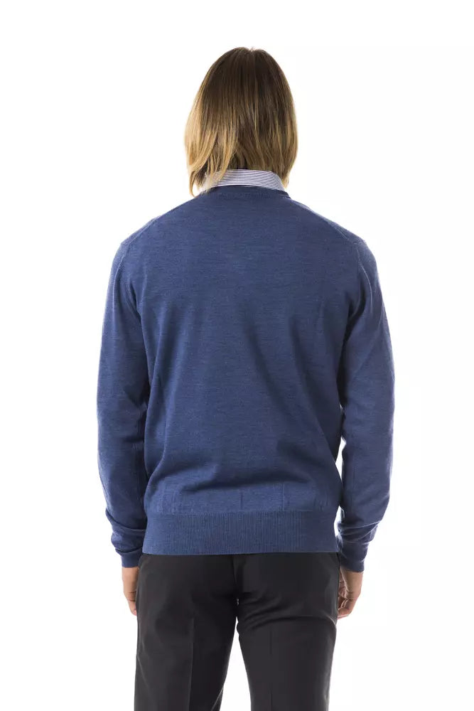 Uominitaliani Blauer Pullover aus Merinowolle für Männer