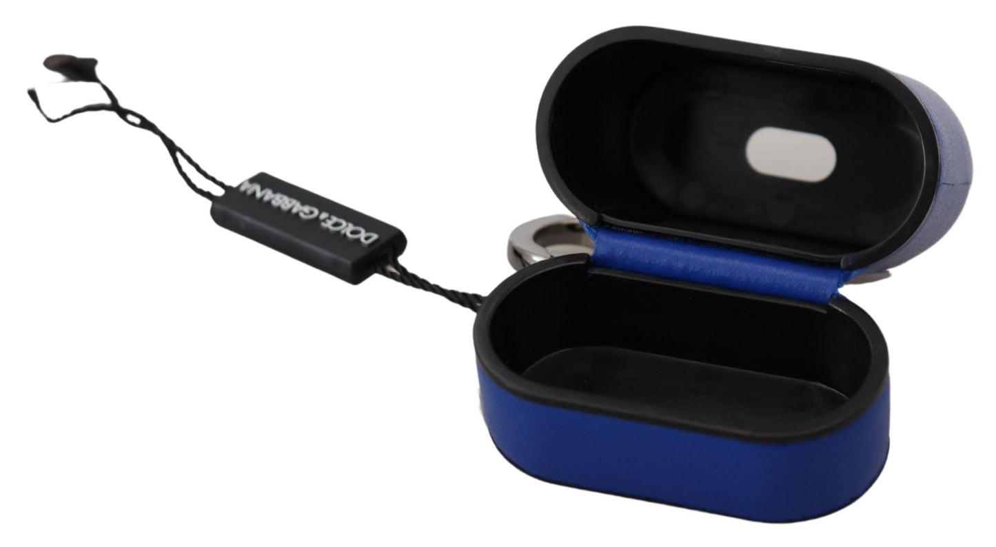 Dolce & Gabbana Elegantes Airpods-Etui aus blauem Leder