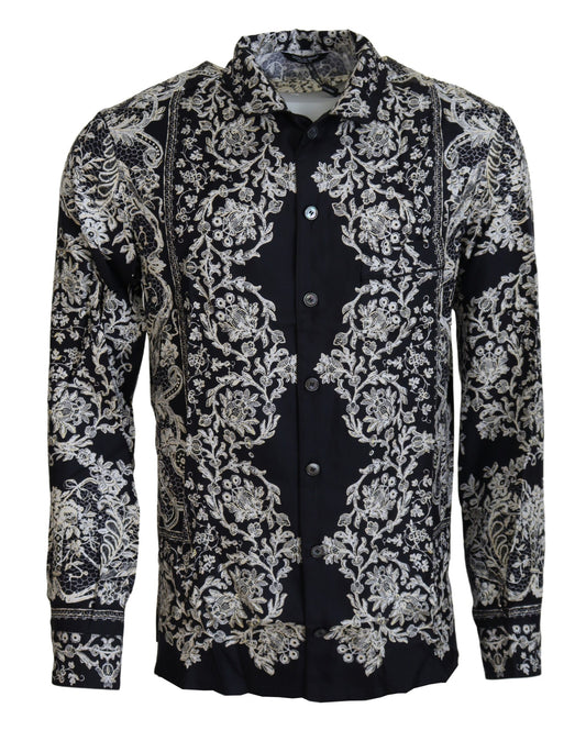 Dolce &amp; Gabbana Elegant baroque shirt in satin with floral pattern