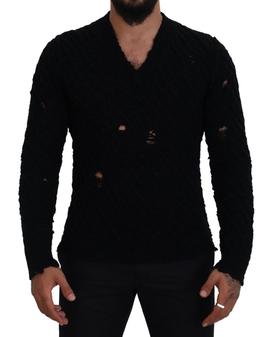 Dolce & Gabbana Eleganter schwarzer Pullover mit V-Ausschnitt aus Wollmischung