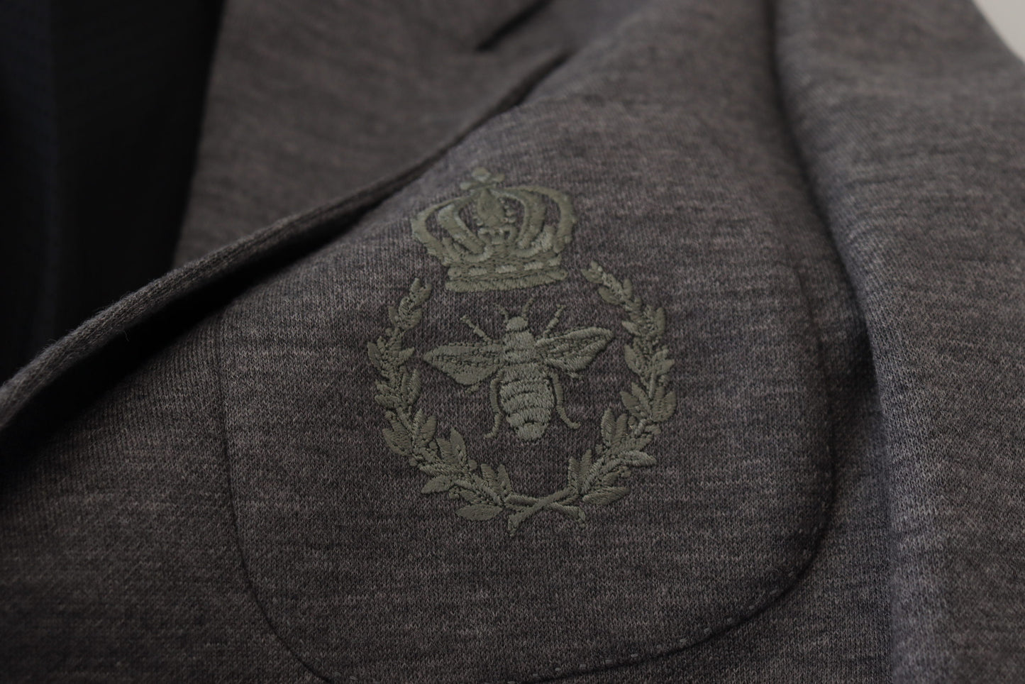 Dolce &amp; Gabbana Elegant grey wool blazer with bee crown embroidery