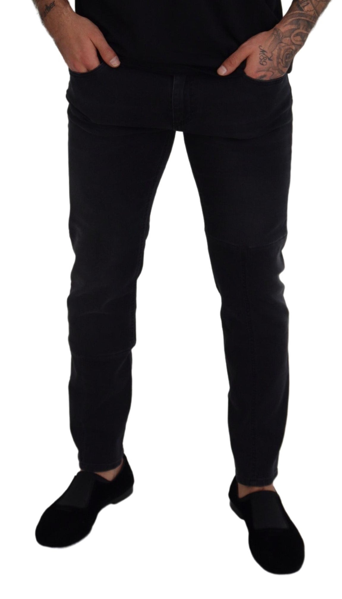 Dolce &amp; Gabbana Smooth black cotton blend denim trousers