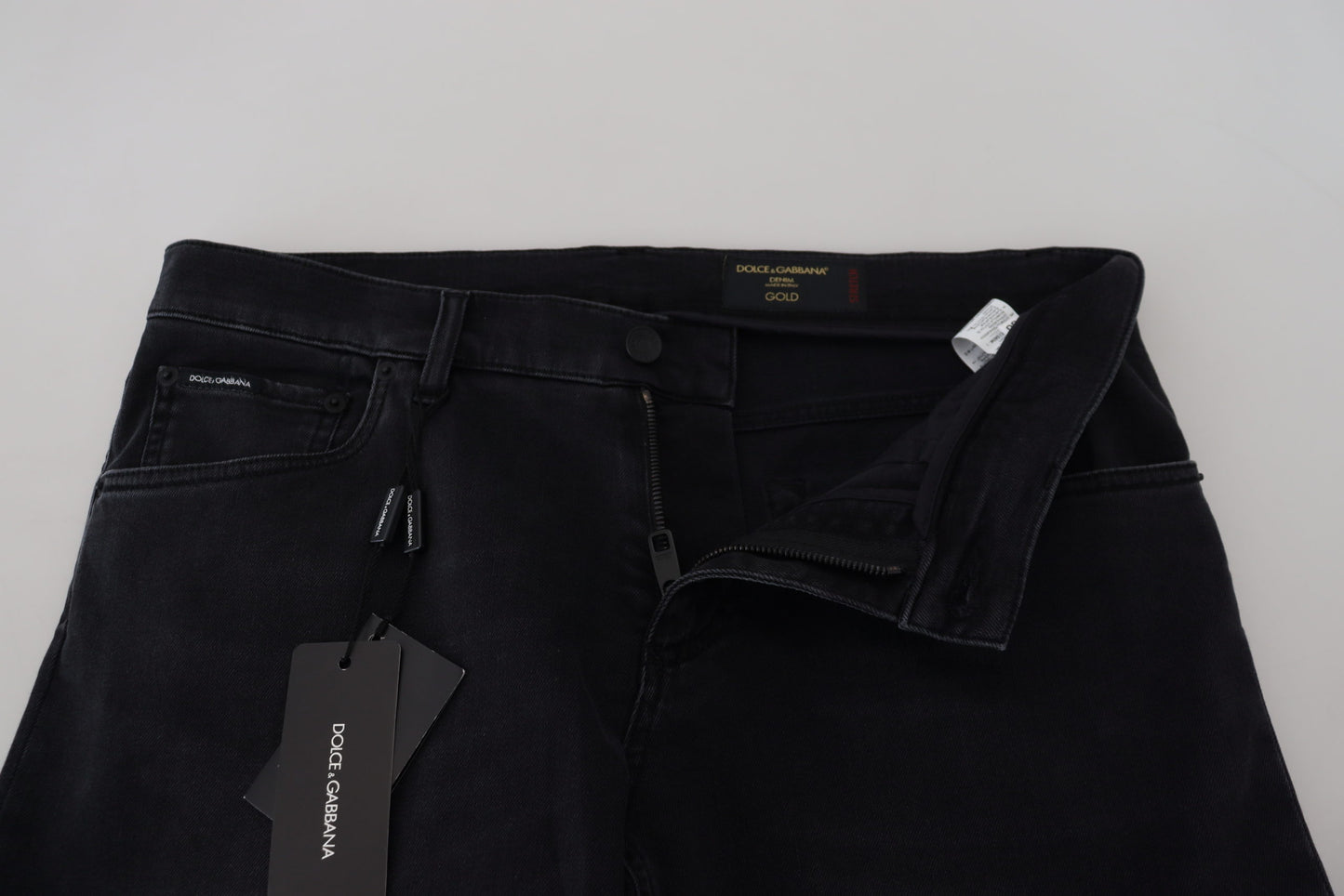 Dolce &amp; Gabbana Smooth black cotton blend denim trousers