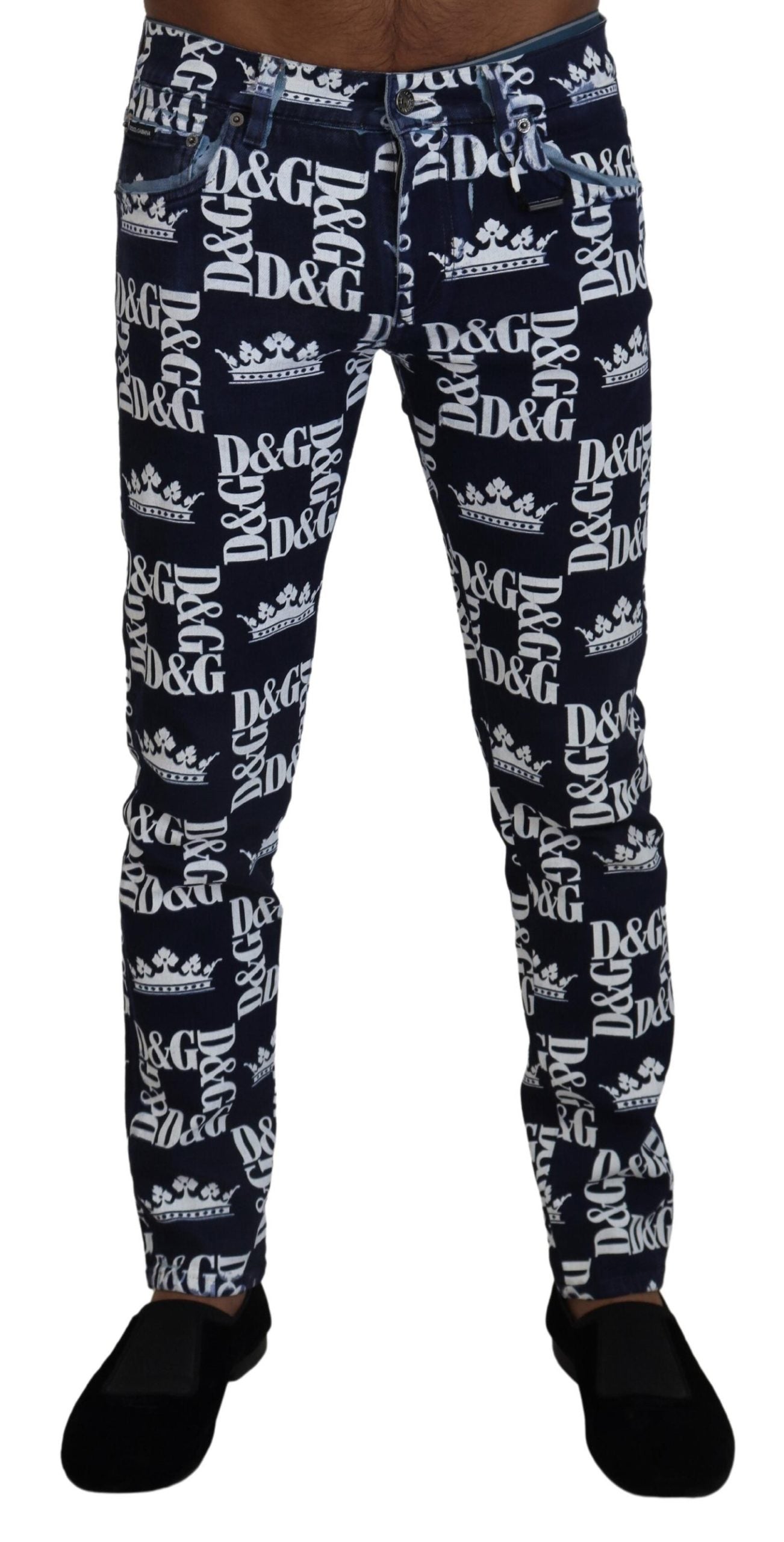 Dolce &amp; Gabbana Elegant denim trousers with crown print