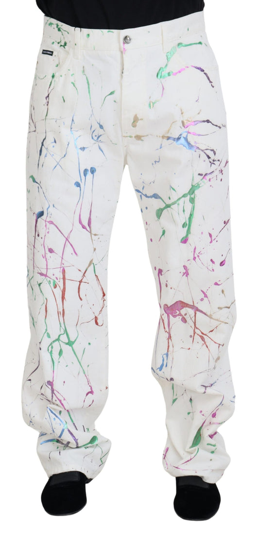 Dolce &amp; Gabbana Chic denim pants with white splash print