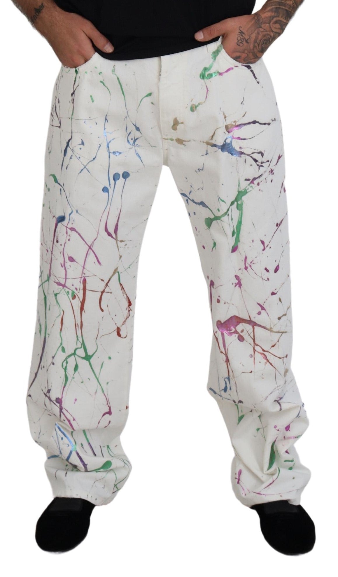 Dolce &amp; Gabbana Chic denim pants with white splash print