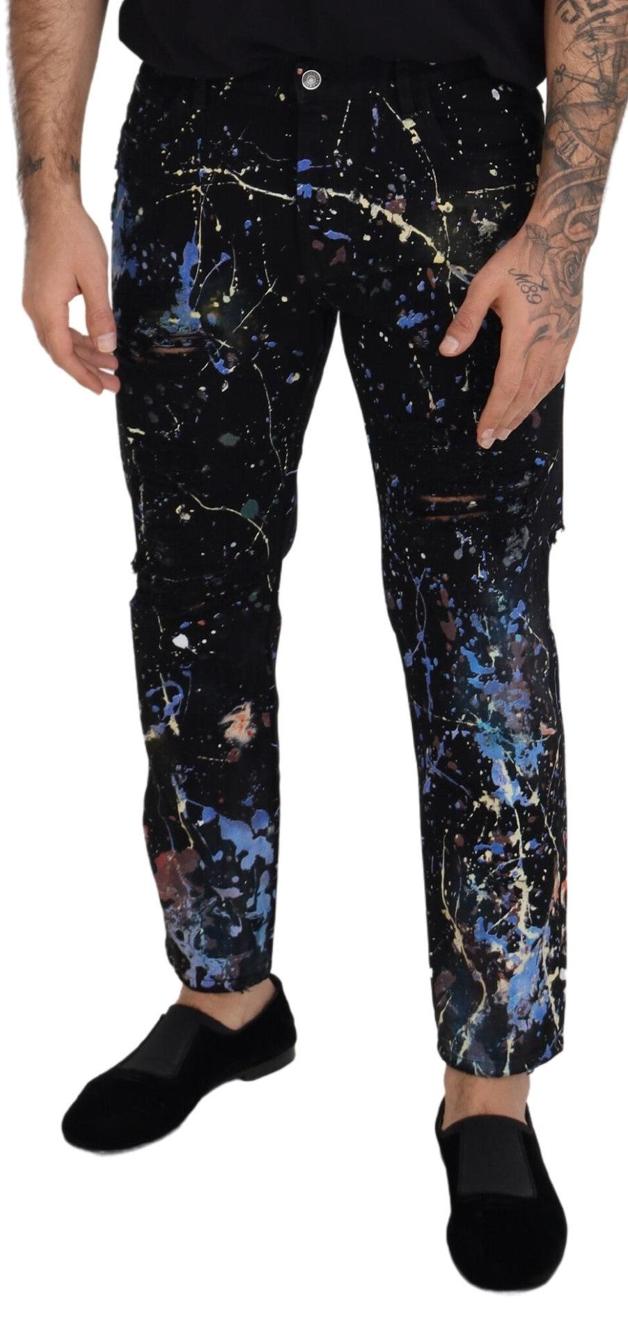 Dolce &amp; Gabbana Exquisite Denim Pants with Paint Splashes