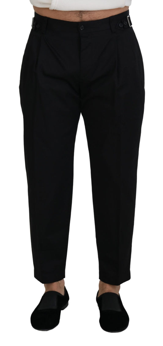 Dolce &amp; Gabbana Smooth black Italian designer trousers with side buckle