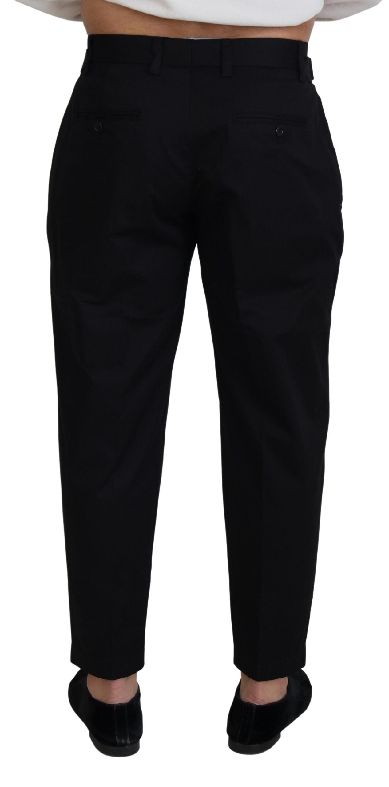 Dolce &amp; Gabbana Smooth black Italian designer trousers with side buckle