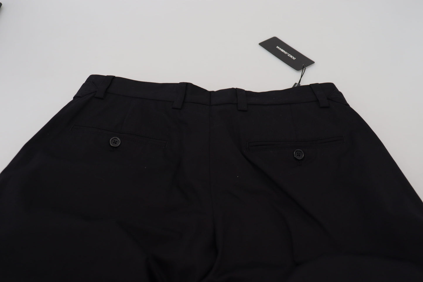 Dolce &amp; Gabbana Smooth black Italian designer trousers with side buckle