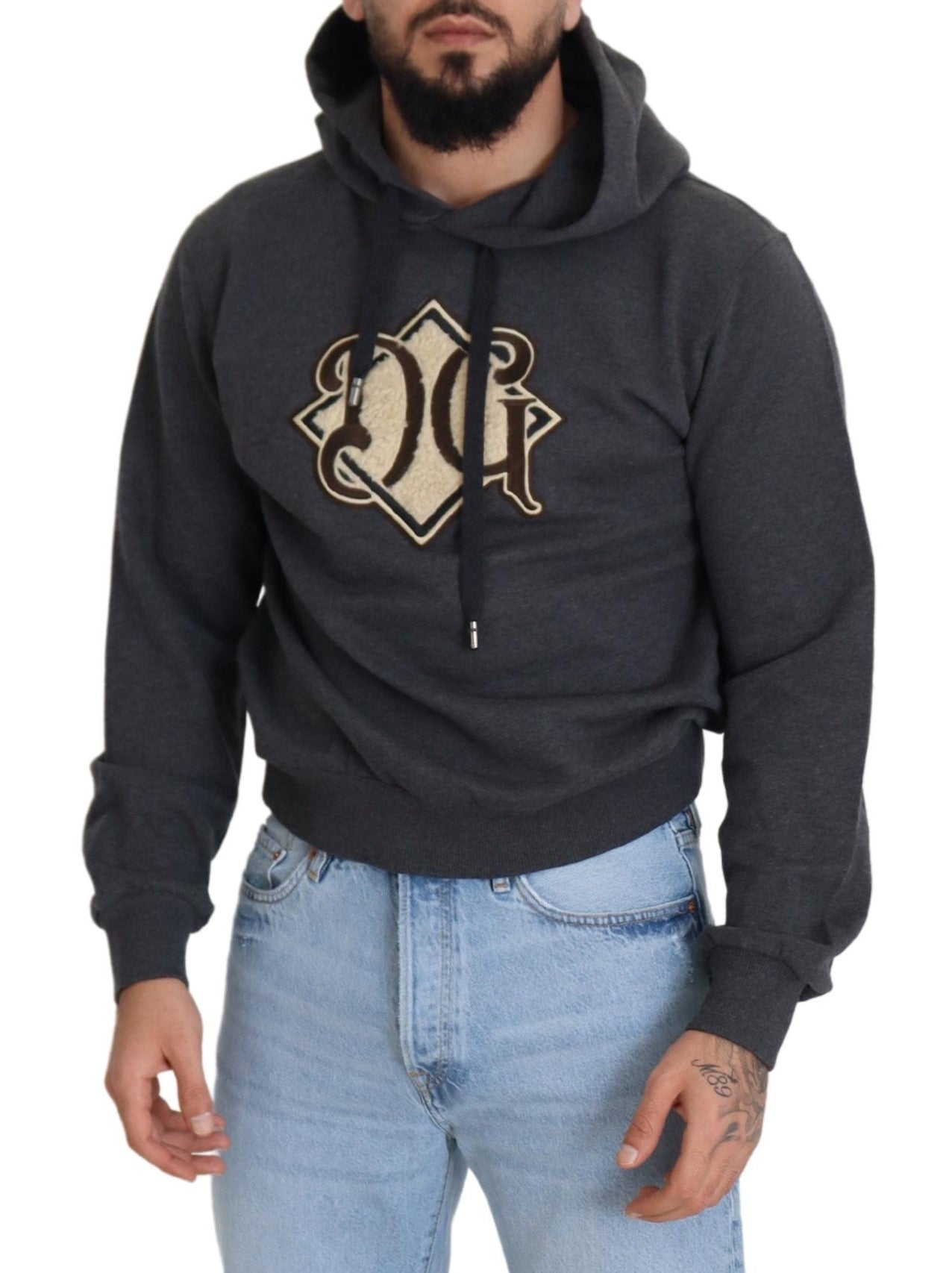 Dolce & Gabbana Elegantes Sweatshirt mit Kapuze aus grauer Baumwolle