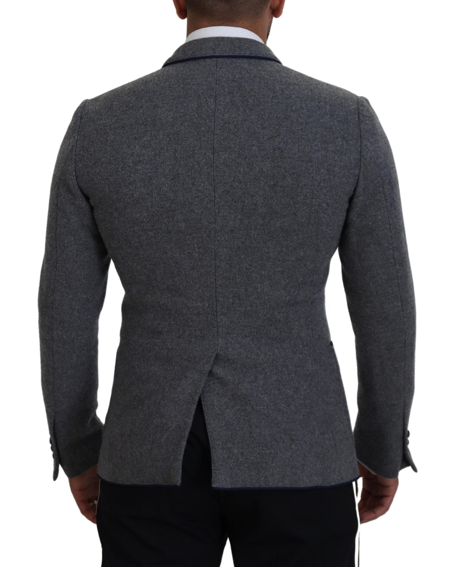 Dolce &amp; Gabbana Elegant blazer in grey wool with blue rose embroidery